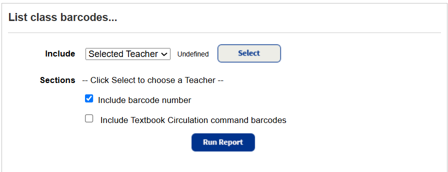 Class barcodes report setup